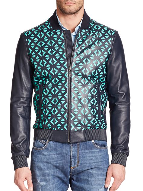 versace collection laser cut leather jacket|used versace men leather jacket.